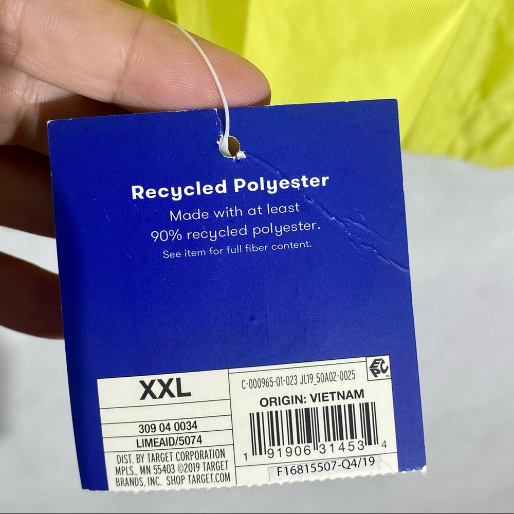 JoyLab Zip-Up Water Resistant Rain Coat Yellow L, 100% Recycled Polyester. - Picture 12 of 16